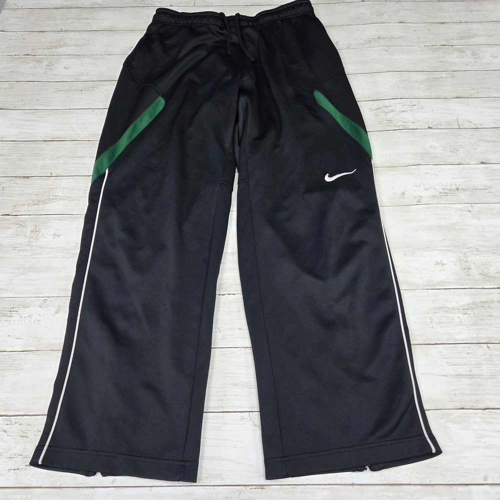 Nike Dri-FIT 642056-010 Track Pants Wide Leg Men M Black Green Bottom Zip